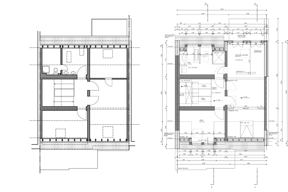 Grundriss Dachgeschoss Bestand/Umbauplanung