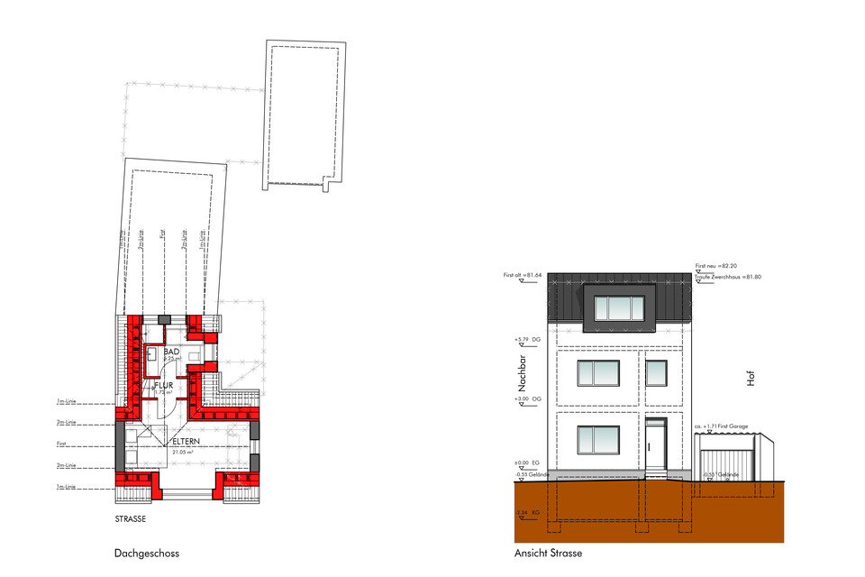 Grundriss Dachgeschoss und Ansicht