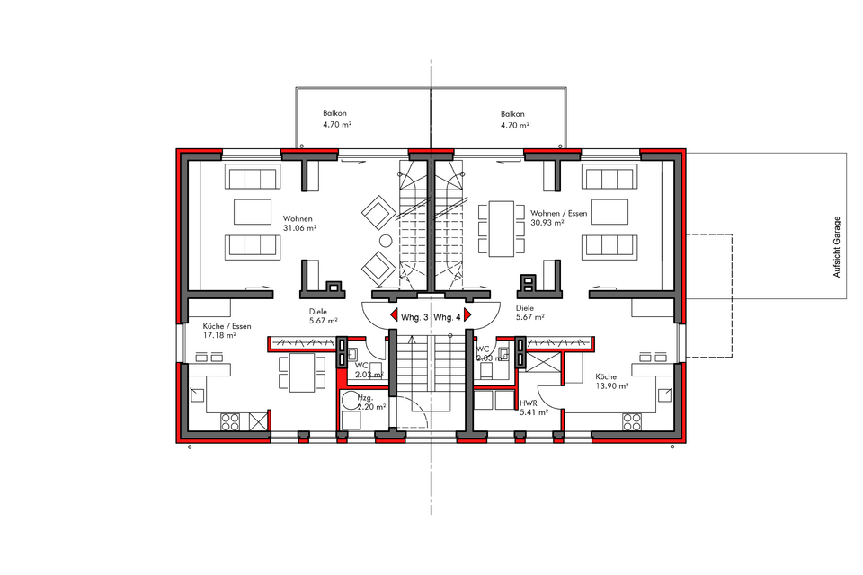 Grundriss untere Maisonette-Etage