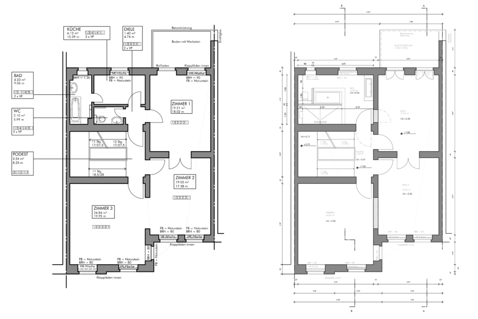 Grundriss 2. Obergeschoss Bestand/Umbauplanung