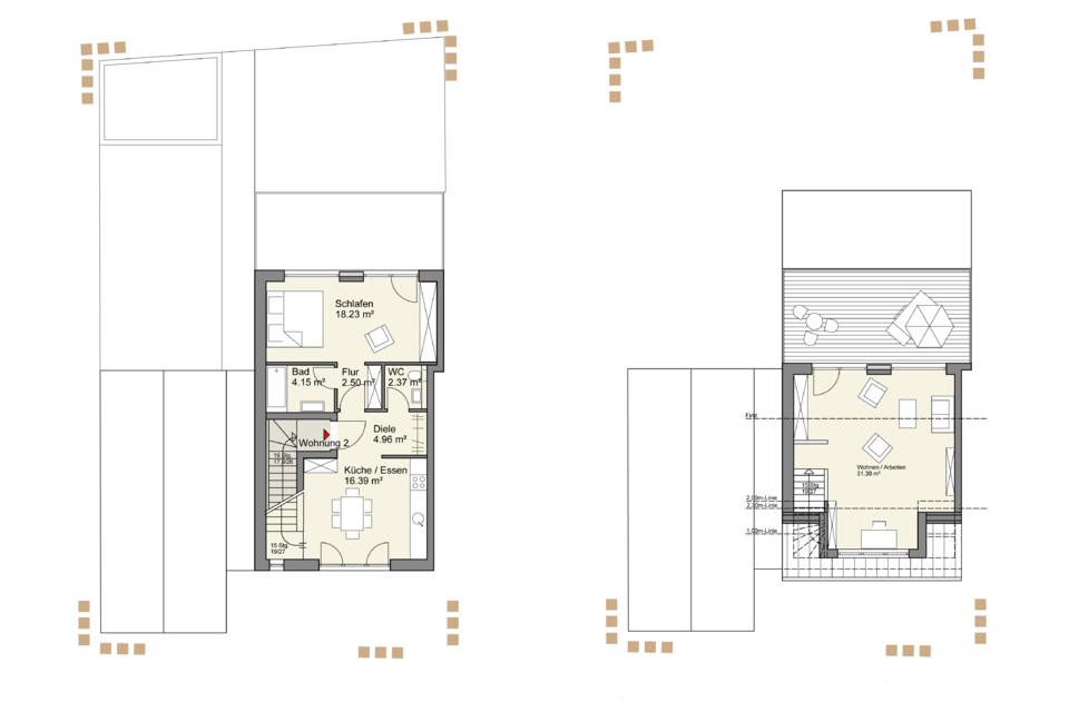 Grundrisse 2. Obergeschoss, Dachgeschoss