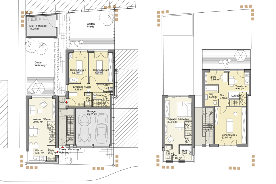 Grundrisse Erdgeschoss, 1. Obergeschoss